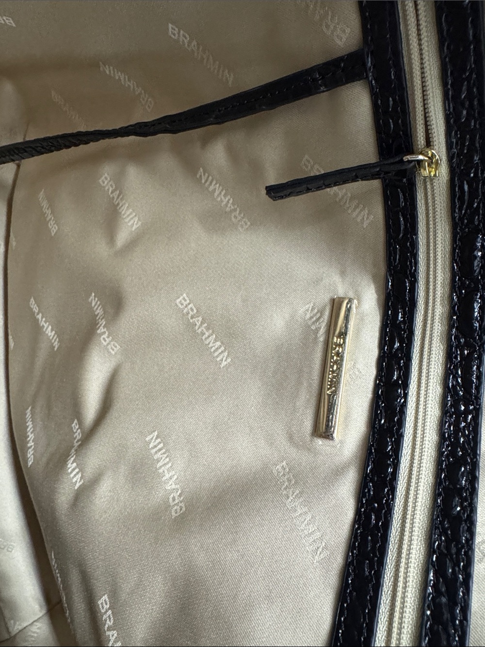 Brahmin Black Croc “Ezra untamed Kairos” Tote with Leopard-Print Center Panel - Picture 7 of 9